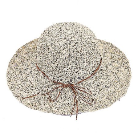 Hopfällbar Halmhatt Kvinnor Anti-UV, Lady Panama Halm Stor kant, Capeline Båge Dekoration