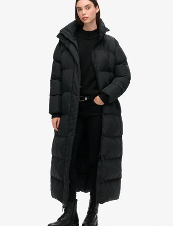 Superdry Maxi Longline Puffer Jacket - Black - S