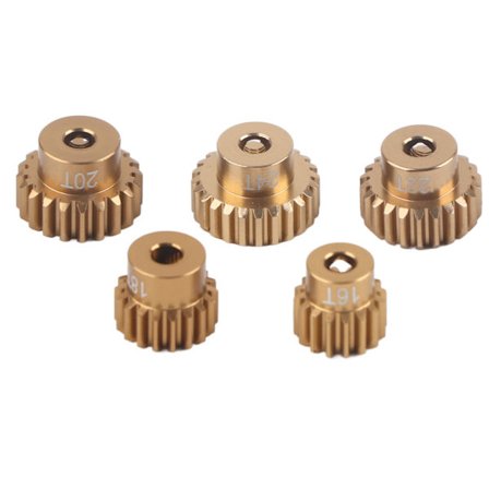 5 stk. 7075 Aluminium Legering 48P Pinion Gear Sæt Motor Gear Kit til 1/10 RC Bil (16T‐24T)