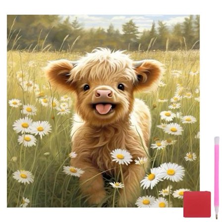 Ko Diamant Kunst Sæt til Voksne, Søde Ko Diamant Maleri Sæt med Runde, Blomster Fuld Drill Diamant Kunst Lærred Maleri til Begyndere Hjem 