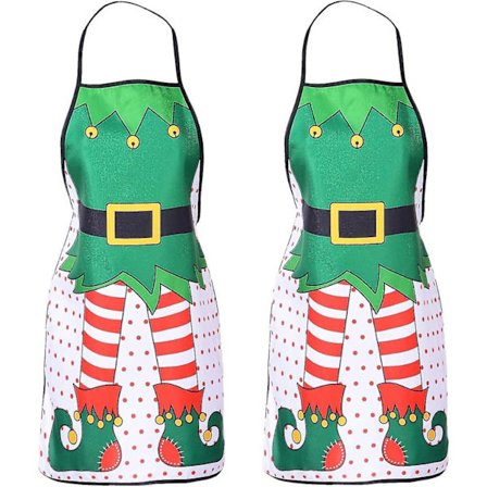 2 stk. Jule-nisseforklæder, søde justerbare køkkenkokkeforklæder BBQ Madlavning Sjove Sexede Forklæder til Thanksgiving Jul