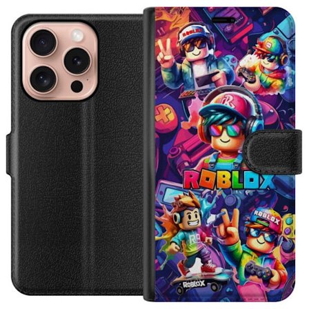 Yhteensopiva Lompakkokotelo Apple Apple iPhone 16 Pro Värikäs Roblox-peliryhmä kuulokkeilla, ohjaimilla ja neonväreillä, täydellinen lapsille ja