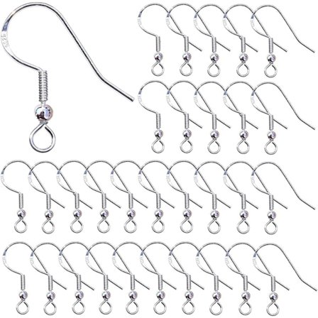 100 stk. Sølv Øreringe Kroge 925 Sterling Sølv Ørekroge Fiskekrog Ørering med Fjerbold til DIY Smykker Brugerdefineret Fremstilling (Sølv)