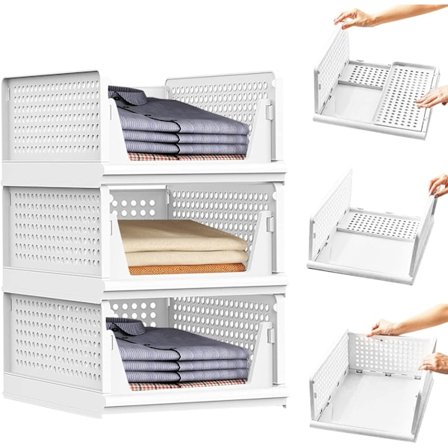 Sæt med 3 stabelbare skuffeenheder til skabe, opbevaringsorganisator, skydeskuffe til garderobe, hylde, tøjorganisator, skabskasser, kompatibel med 