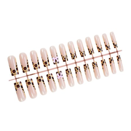 24x 3D Sløyfer Fest På Negl Leopardmønster Løs Negl Fransk Tupp Press På Negl