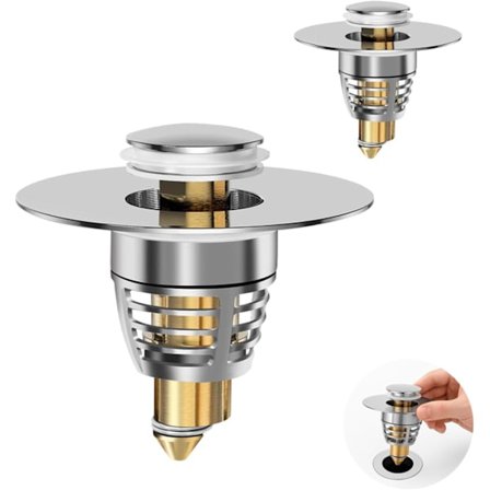 (2-pak) Universal vaskprop til badeværelse med anti-tilstopningskurvfilter, passer til 1,1"-1,6" afløbshuller, pop-up prop til vask, afløbsprop til 