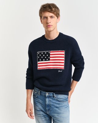 GANT - Genser i rund hals med flaggmotiv til herre evening blue
