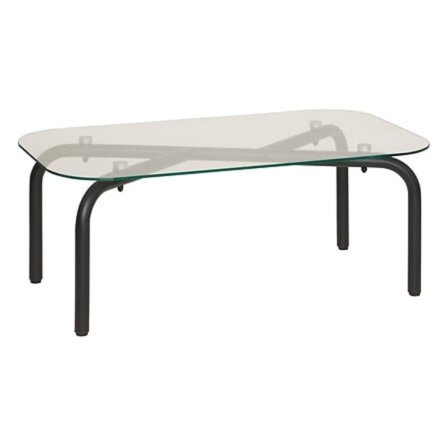 Musta metallinen sohvapöytä, 100x60 cm, karkaistu lasi