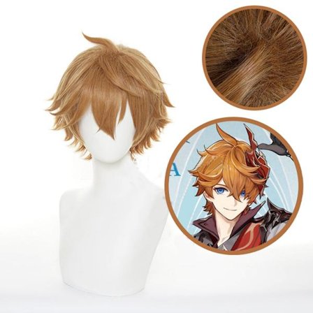 Genshin Impact Tartaglia Cosplay Peruk Kort Brun Värmebeständig