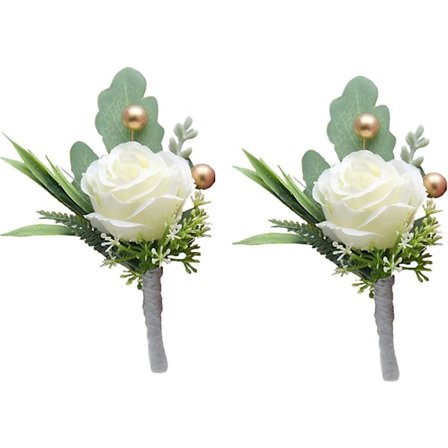 2 stk Bryllup Boutonniere Til Brudgom og Bedste Mand Suit Dekoration Kunstige Roser Knaphuller Blomst Til Bryllup Prom Party, Elfenben