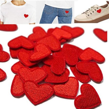 20 stk Stoffetiketter Broderte Merker Stryke-på Rødt Hjerte
