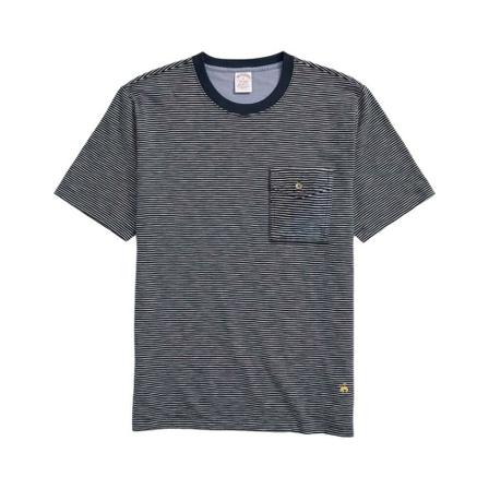 Brooks Brothers Striped Slub Cotton Pocket T-Shirt Blå, Herre T-shirts