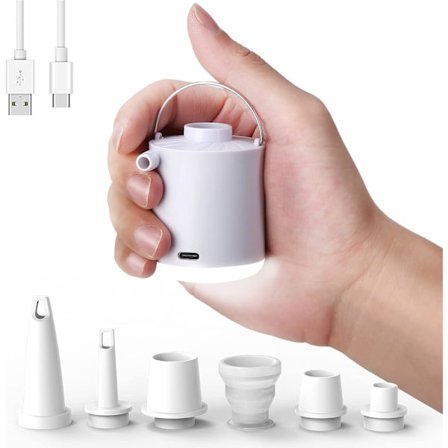 Uppladdningsbar elektrisk uppblåsare, bärbar luftpump med LED-ljus, uppblåsare/avblåsare med 5 munstycken för uppblåsbar madrass, swimmingpool, boj, 