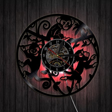 Musikk Vinyl Plate Veggklokke - Little Monkey Vinyl Records LED Lys Veggklokke - Vinyl Klokke - Stue Veggdekor - Unike Gaver til Musikkelsker