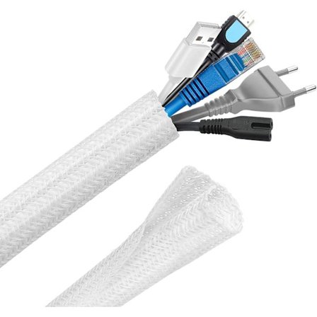 Justerbar kabelskærm, 3m PET flettet kabelkappe, kabelstyring til TV, PC, USB - Diameter 12-20 mm, Hvid