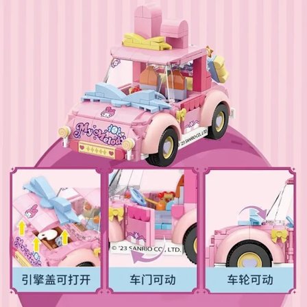 Nya Sanrio byggklossar tecknad film söt Kuromi My Melody bilmodell byggklossar barns pusselmontering leksak födelsedagspresent