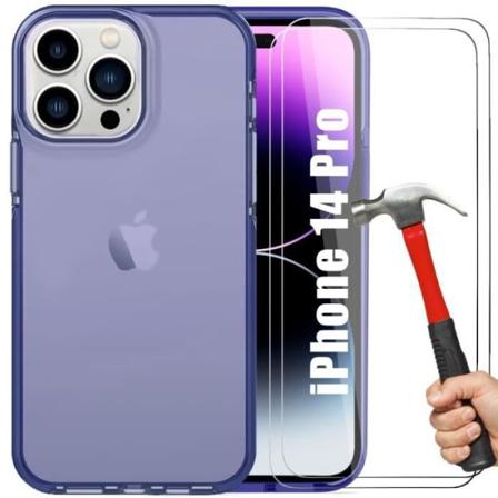 Silikonfodral till iPhone 14 Pro Marinblå och 2 härdade glasögon