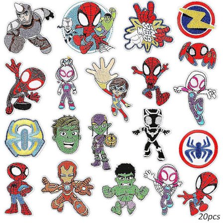 20 stk. tegneserie superhelt stryge på lapper, broderede lapper, gør-det-selv sy applikation reparation lap til jakker, jeans, bukser, rygsække, tøj (