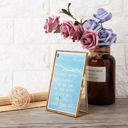 Mässing Retro Glas Metall Desktop Fotoram Fäste Koppar