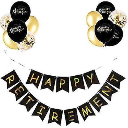 Pensionfest Dekorationer Sort Guld Banner Balloner