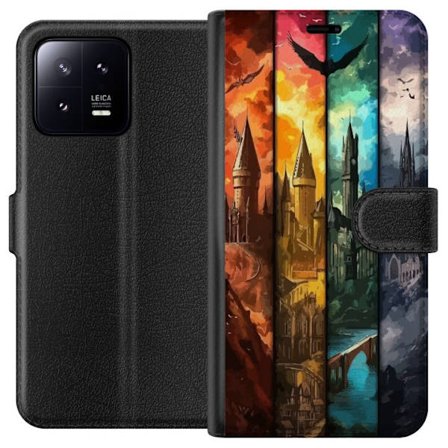 Kompatibel Tegnebogsetui til Xiaomi Xiaomi 13 Fire magiske slotte i forskellige elementfarver, episk fantasykunst med ild vand luft og mørke i detalj