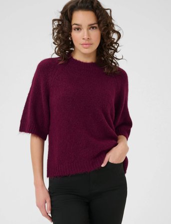 Kaffe Kaemilie Cropped Knit Pullover - Burgundy - M
