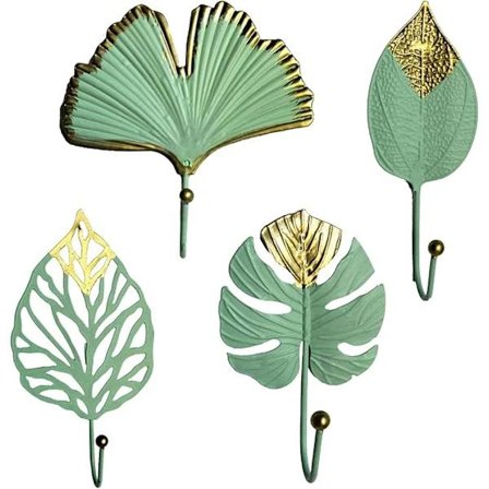 /EA/Hängare 4 st Metall Mini Väggmonterad Hylla med Bladform för Kläder Handväska Halsduk Nycklar Hängare - Grön