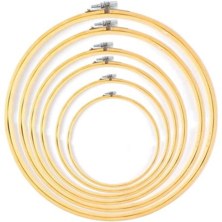 6 stycken broderibågar i trä, runda