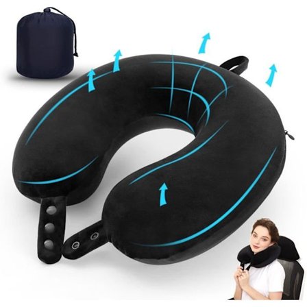 Memory Foam Rejsepude til Hovedstøtte, Blød og Justerbar til Fly, Bil (Sort)