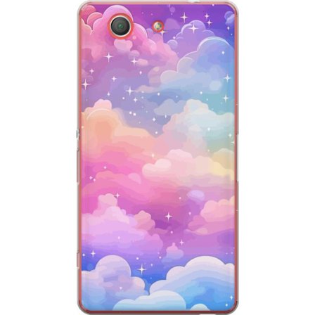 Kompatibelt Mobildeksel til Sony Xperia Z3 Compact Søt enhjørning med regnbuefarget hår mot en stjernebelagt pastellbakgrunn i kawaii-stil