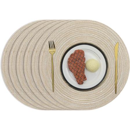 (Beige, Set om 6) 38 cm vävda runda placemats värmeisolerade halkfria flätade bomulls middagsbordsmatta