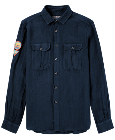 Amundsen Safari Linen Shirt Mens Faded Navy
