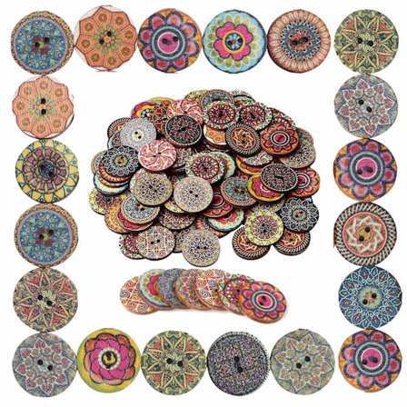 50 stk. træknapper, 1 tomme vintage runde knapper geometriske knapper blomsterknapper med 2 huller til DIY tøj salg syning strikkehåndværk