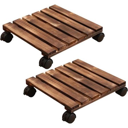 Plantevogn med hjul 2-pakning – Trevogn for potter, rullende plantevogn med 4 roterende hjul