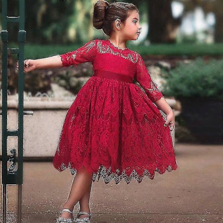 Lasten tyttöjen pitsinen prinsessamekko, hääpuku, iltapuku, swing-mekko