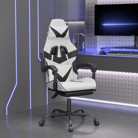 Vidaxl Snurrbar Gamingstol Med Fotstöd Vit Och Svart Konstläder Svart
