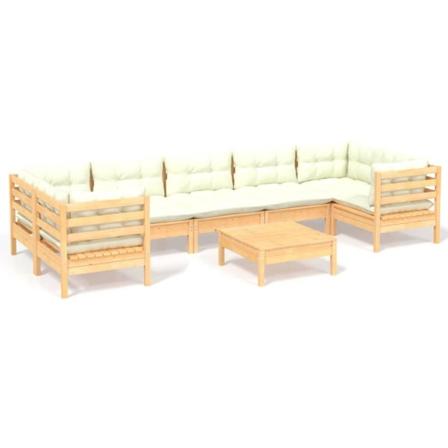 Vidaxl Loungegrupp Med Gräddvita Dynor 8 Delar Massiv Furu Creme