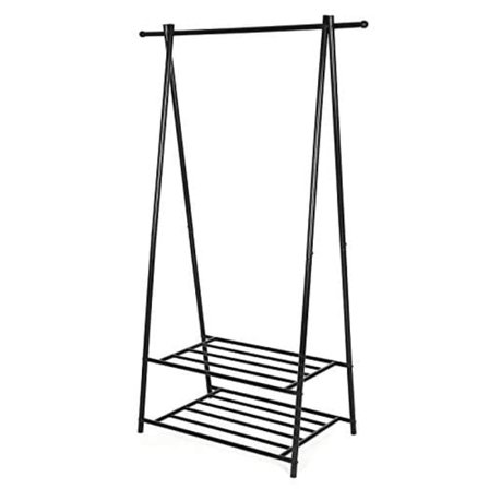 Songmics tøjstativ med 2-lags opbevaringsplads til sko og kurve, metalramme, sort