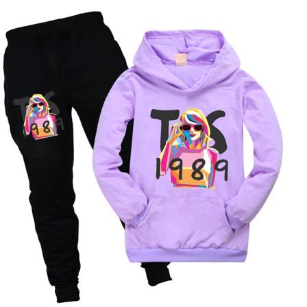 Taylor Swift Pullover Hoodie Topp Byxor Set Barn Flickor Sweatshirt Träningskläder Kläder Purple 170cm