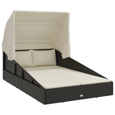 vidaXL Solsäng med hopfällbart tak svart 200x114x128 cm konstrotting