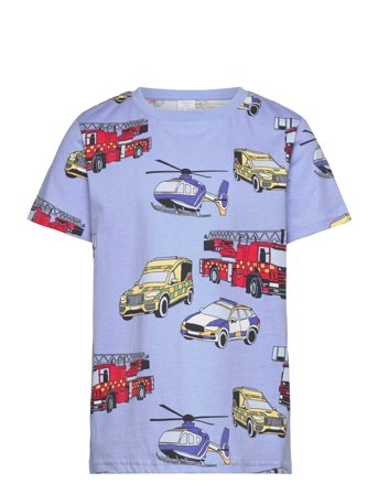Top Ss Sos Aop Cars T-shirts Short-sleeved Blå Lindex*Betinget Tilbud