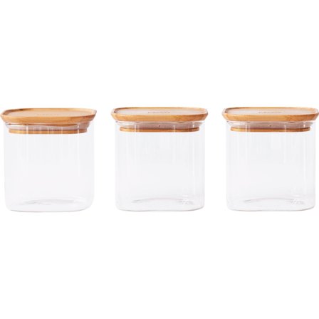 Pebbly Stapelbar glasburk 800 ml 3-pack, bambu/glas | Inredning > Förvaring > Förvaringslåda | Bagaren och Kocken