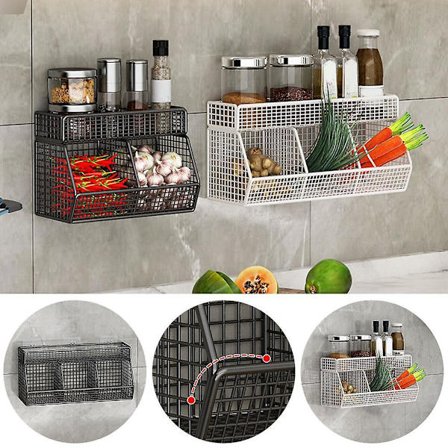 Kök Organizer Hylla Väggmonterad Kryddförvaring Hylla Kök 2/3 Fack(Dubbel rutnät Svart)