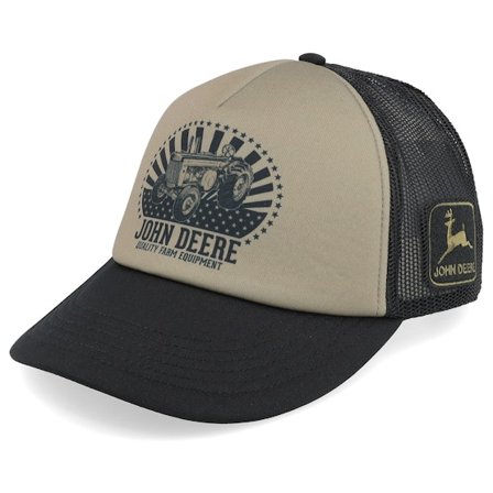 John Deere - Black trucker Czapka Z Daszkiem - Foam-backed Poly Mesh Black/Khaki Trucker @ Hatstore
