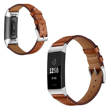 Fitbit Charge 3 holdbar ekte skinn klokkereim - Brun