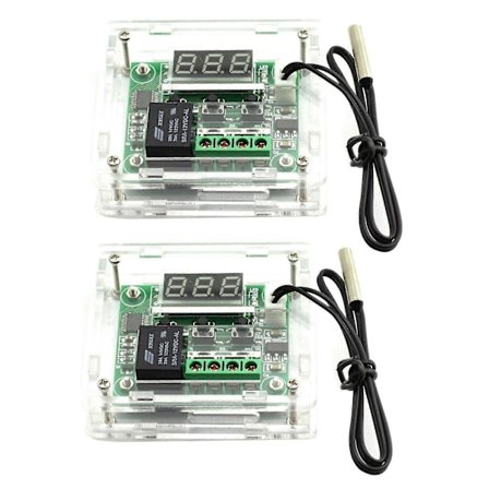 2x W1209 DC 12V Termostat Temperaturkontrollbryter Termometerregulator Med Digital LED-Skjerm
