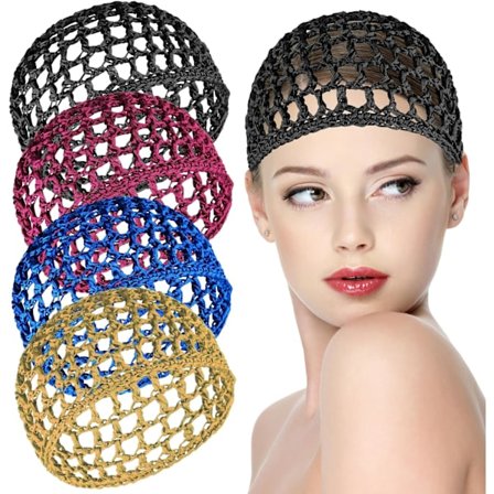 4 Pcs Mesh Crochet Hair Net, Snoods for Women Hair, Knit Snood Mesh Hair Wrap Net Hair Wraps for Women Sleeping, Snoods Cover Ornament for Sleeping
