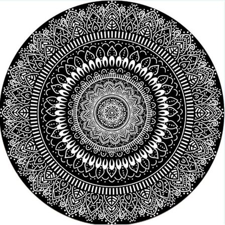 Rund Matta 100cm Svart Mandala Mjuk Badrumsmatta Halkskydd Tvättbar Accentmatta Mjuk Golvmatta för Entré Vardagsrum Sovrum Barnrum-FS-