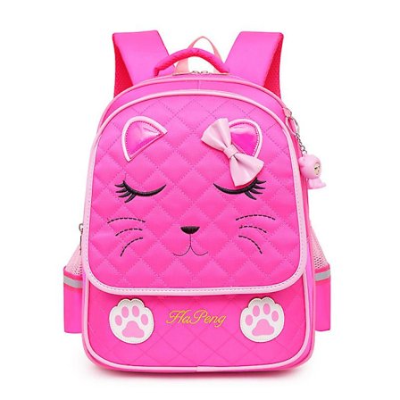 Söt tecknad katt skolväskor ortopediska ryggsäckar för flickor vattentäta prinsess skolväskor söt rosett barn bok väska Mochilas ARose röd