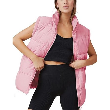 (M)Vattert Vest for Kvinner Glidelås uten Ermer Vinter Casual Stående Krage Polstret Dunjakke Frakk med Lommer